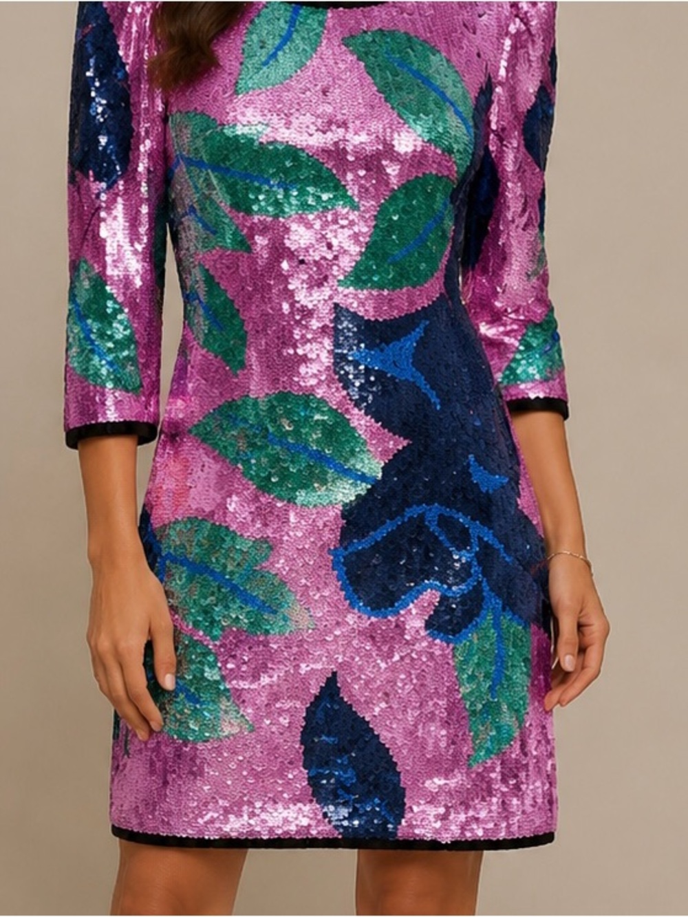 VINTAGE Mini ASOS Pink and Green Sequin Dress